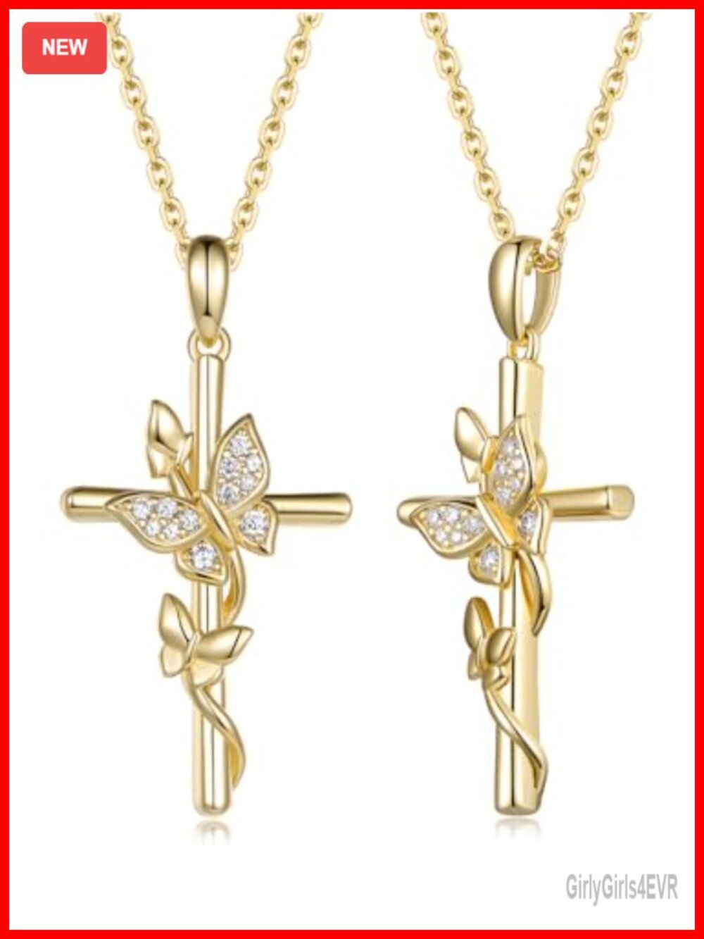 Moissanite Butterfly Cross Pendant Necklace 925 Sterling Silver